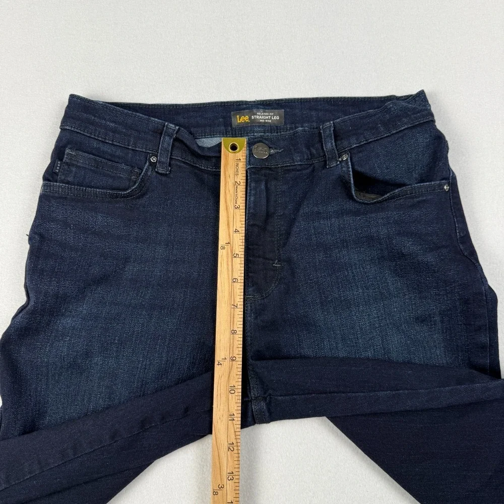 Lee Womens Relaxed Fit Straight Leg Mid Rise Jeans 10 Tall Dark Wash Stretch - Picture 11 of 13